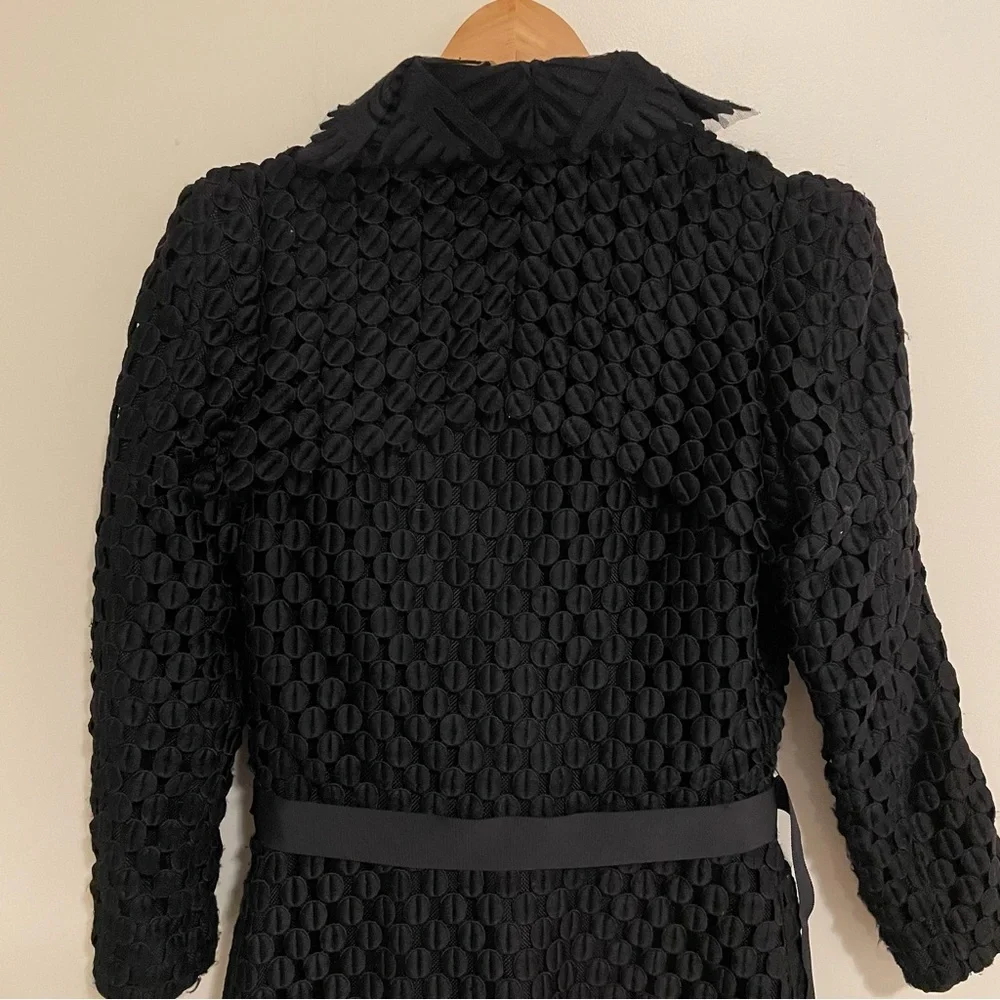 Byron Lars Beauty Mark Rare Textured A-Line Statement Coat with Waist Belt Sz 6